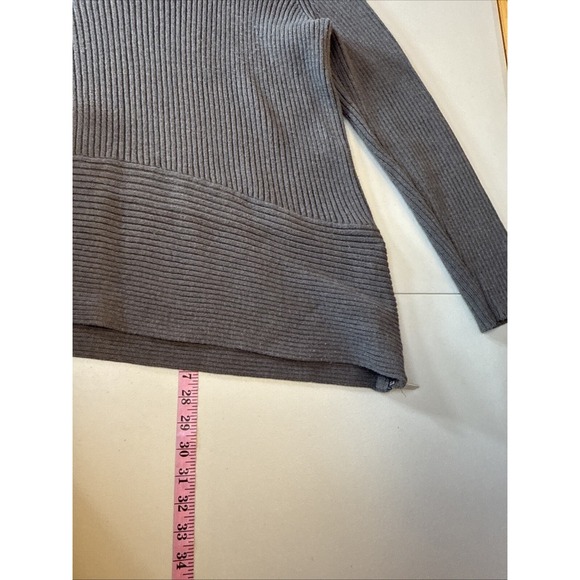 Michael Kors Womens Crewneck Sweater XL Gray Ribbed Asymmetrical Side Zipper - Picture 12 of 12